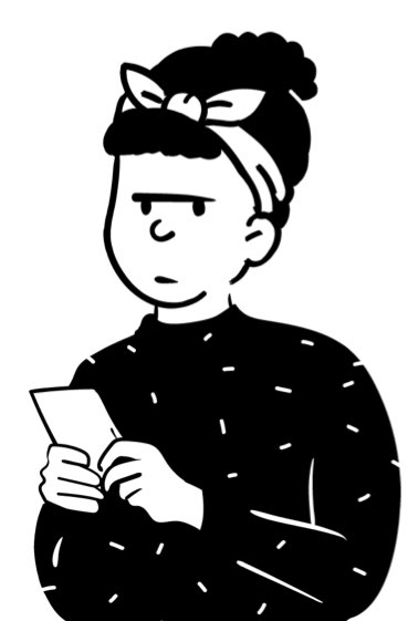 イラスト:しかめっ面でスマホを見ている女性