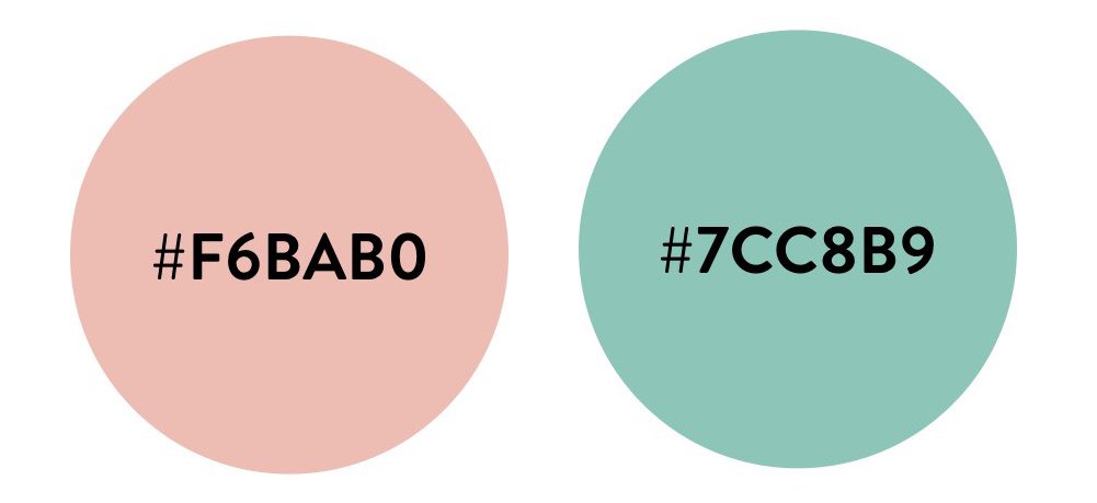 パステルピンク(#F6BAB0)とミントグリーン(#7CC8B9)