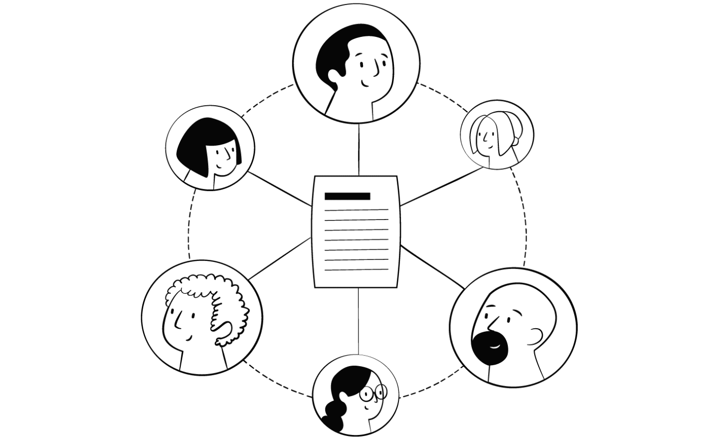 イラスト:いろんな人が資料にアクセスしている様子